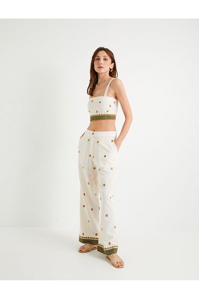 Koton Strappy Slim Fit Crop felső - virágos hímzés