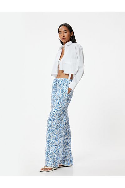 Koton Floral Patterned Comfortable Fit with High Waist and Tie Detail - Wide Leg Trousers