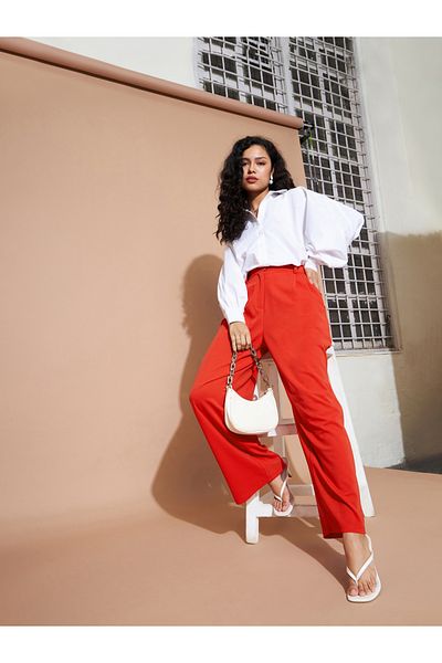 Sassafras By Styli Fold Pleat Wide Leg Pants with Belt Loops