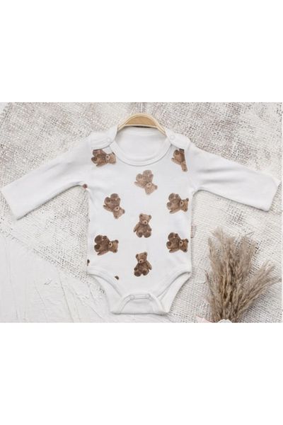 TRENDİMİZBİR Tiny Teddy Bear Printed Snap Baby Bodysuit