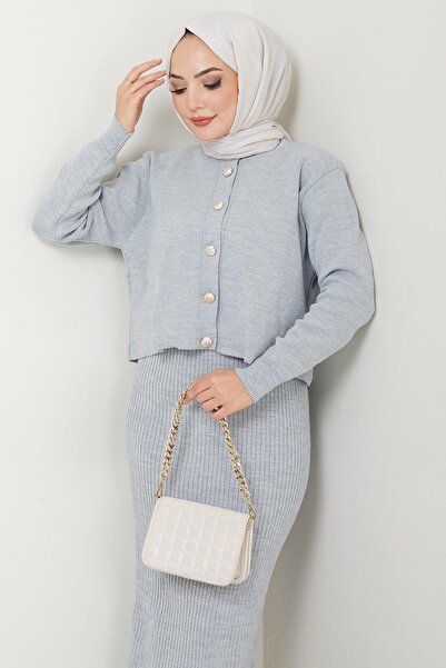 hafsamina Gray Knitwear Set - Cardigan and Gilet Hm2581