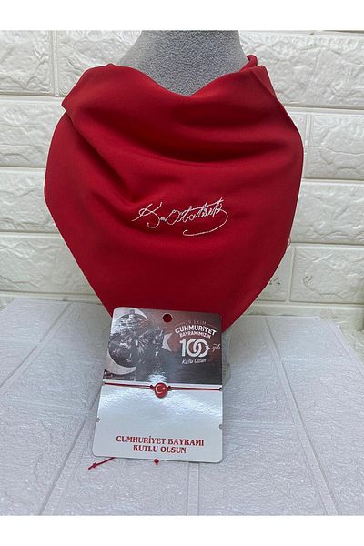 sema aksesuar Ataturk Written Embroidered Scarf and Moon Star Bracelet - Bandana - 23 April, 29 October, 19 May