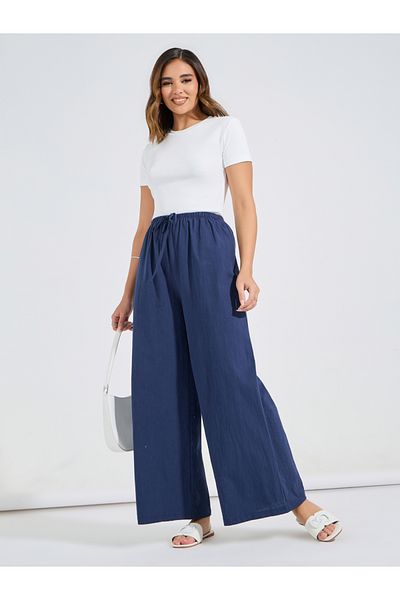 Luxewave By Styli Solid Wide Leg Pants with Drawstring