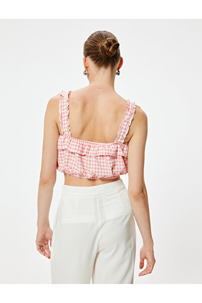 Koton Pötikareli Fırfırlı Büstiyer Kalın Askılı Slim Fit