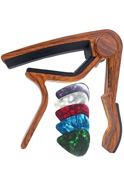 Choice Dark Wood Color Miwayer Guitar Capo For Acoustic And Electric Guitars Rosewood Color With 5 Picks