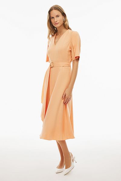 Perspective Adieles Color Midi Dress - V-Neck, Fitted Sleeve, Regular Fit