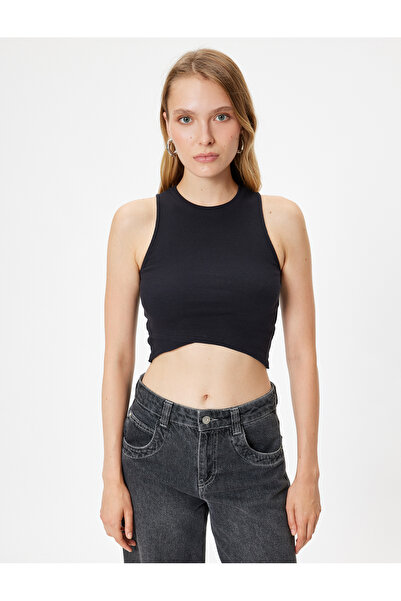 Koton Asymmetric Cut Crop Corded Tank Top - Crew Neck