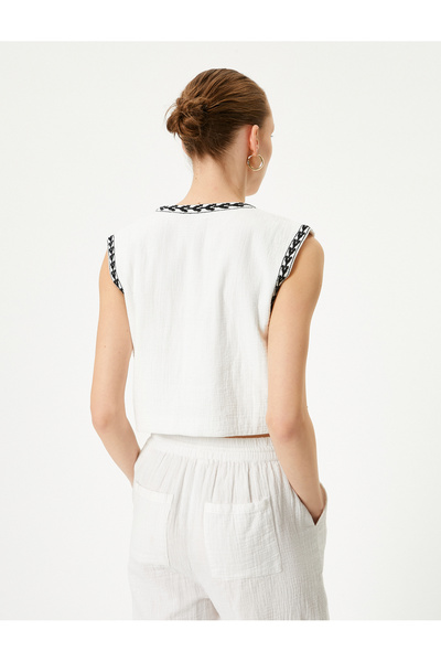 Koton Crop Yelek Nakış Detaylı Pamuklu