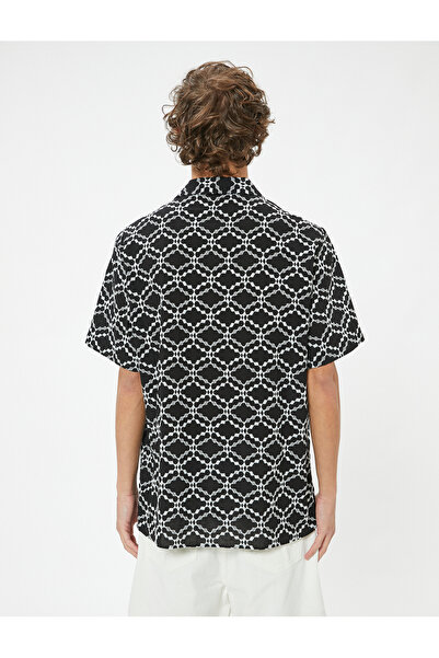 Koton Geometric Embroidered Cotton Short Sleeve Shirt