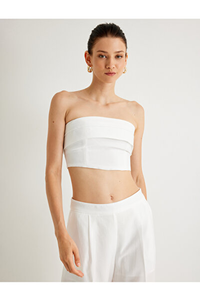 Koton X Melis Ağazat - Crop Strapless Bustier με λεπτή εφαρμογή με λεπτομέρεια διπλώματος