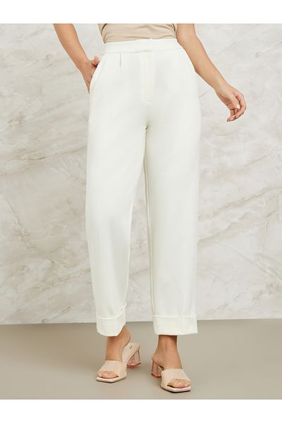 Styli High Rise Relaxed Fit Tailored Pants with Folded Hem