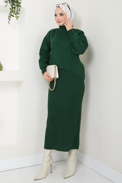 hafsamina Σμαραγδένιο Πράσινο Πλεκτό Πουλόβερ και Κοστούμι Gilet - HM2597