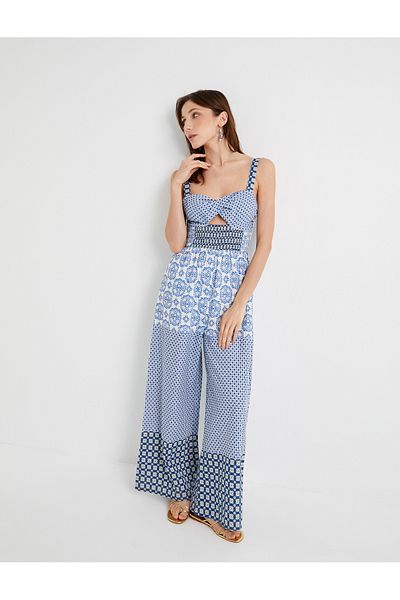 Koton Jumpsuit mit Trägern aus Baumwolle – gemustert und mit Fensterdetails