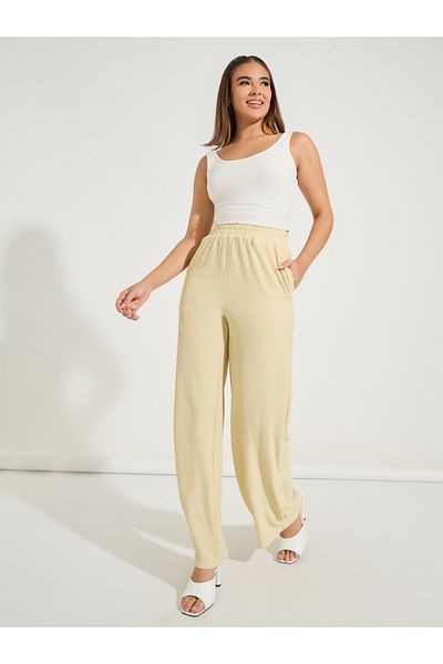 Luxewave By Styli Textured Elastic Waistband Straight Leg Pants