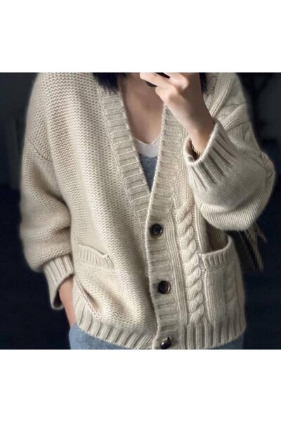 ARDSU Jachetă de iarnă cu decolteu în V pentru femei - tricot cașmir, groasă,...