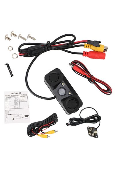 LEEPEE 12v 3 In 1 12v Car Pdc 3 In 1 Rear View Camera Parking Sensor Radar Set License Plate Lights Distanc
