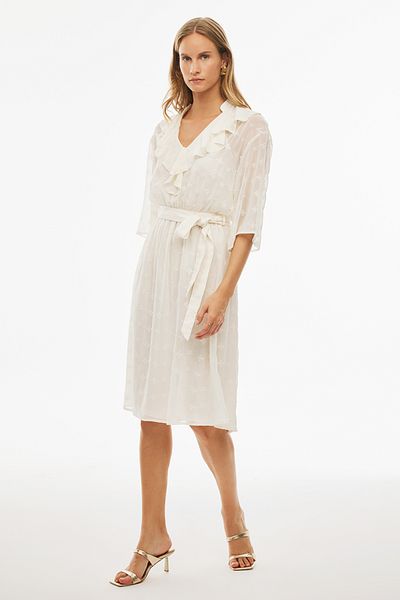 Perspective Akilas Ecru V-Neck Low Sleeve Regular Fit Dress