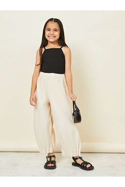 Styli Paperbag Waistband Pleated Hem Wide Leg Pants