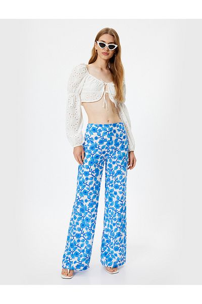 Koton Viscose Standard Waist Wide Leg Floral Trousers