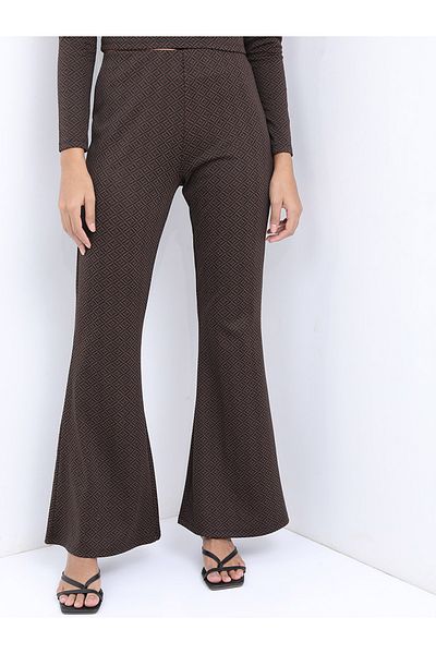 Tokyo Talkies By Styli High Rise Jacquard Bootcut Trousers