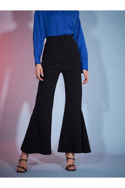 Sassafras By Styli High Rise Pleat Detail Bell Bottom Pants