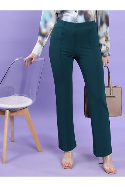 Tokyo Talkies By Styli Pintuck Detail High Rise Flared Trousers