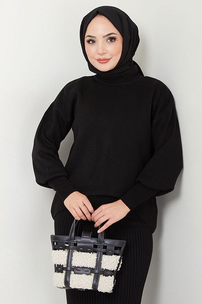 hafsamina Black Knitwear Gilet Sweater and Set - Hm2597