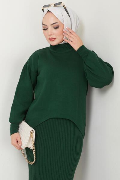 hafsamina Σμαραγδένιο Πράσινο Πλεκτό Πουλόβερ και Κοστούμι Gilet - HM2597