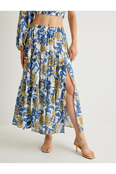 Koton Melis Ağazat - Spódnica midi z kwiatowym wzorem i rozcięciem