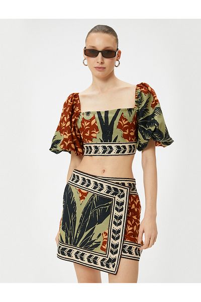 Koton Tropical printed βαμβακερή μίνι σορτς φούστα - Κανονική μέση