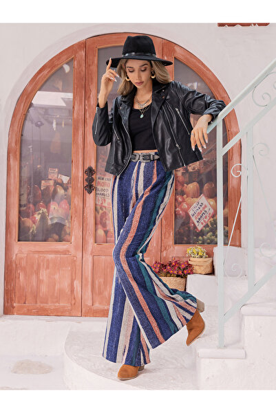 Russty Dustty By Styli High Rise Multi Striped Flared Pants