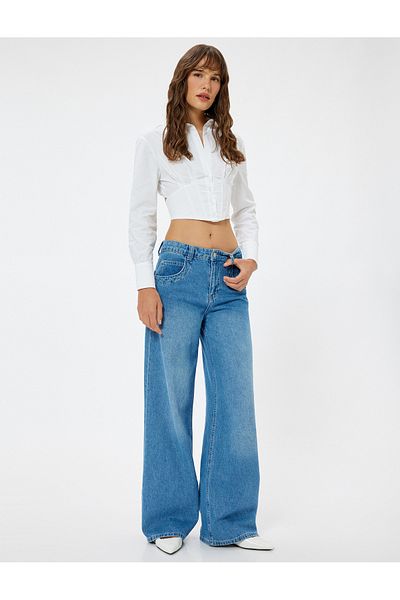Koton Corset Look Crop Poplin Shirt Long Sleeve Cotton Slim Fit