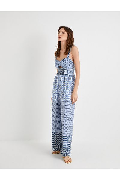 Koton Jumpsuit mit Trägern aus Baumwolle – gemustert und mit Fensterdetails