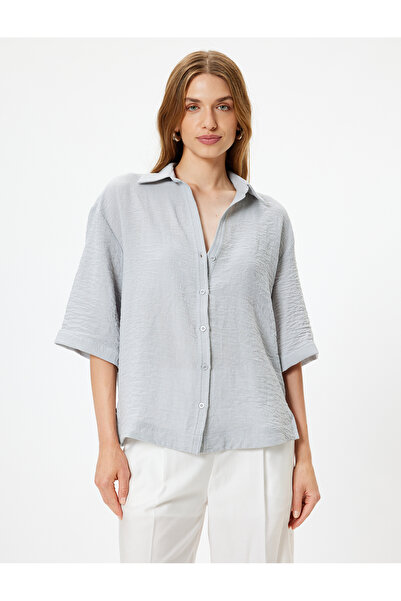 Koton Classic Collar Loose Fit Shirt - 3/4 Short Sleeve