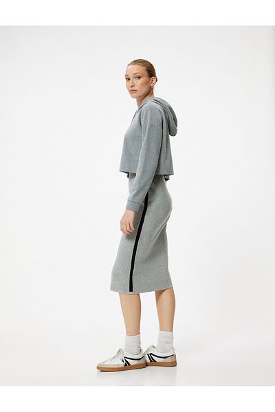 Koton Standard Waist Midi Length Knitwear Pencil Skirt with Stripe Detail on the Sides