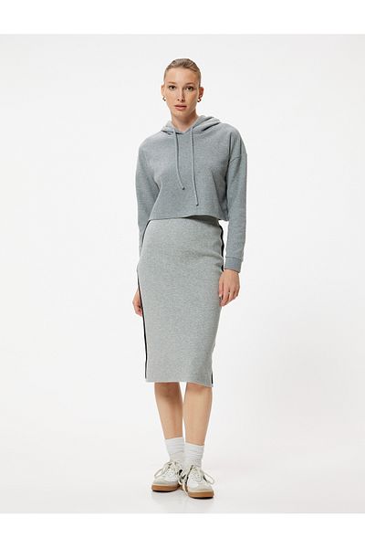Koton Standard Waist Midi Length Knitwear Pencil Skirt with Stripe Detail on the Sides