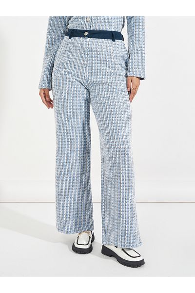 Styli High Rise Wide Leg Tweed Pants
