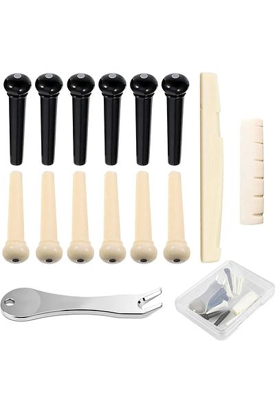 Choice Y01090 12 Pcs Acoustic Guitar Bridge Pins With Bridge Pin Puller Remover & Guitar Bridge Saddle Nut,