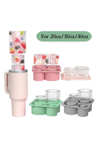 Choice Tumbler Ice Tray for 20oz 30oz 40oz Stanley Accessories 4Pcs Silicone Cylinder BPA-Free Ice Mold ...