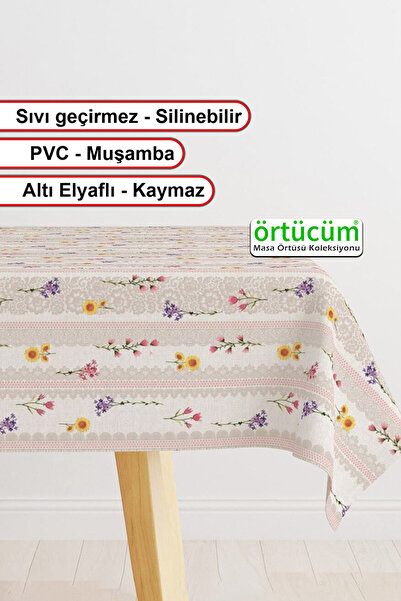 Örtücüm Pvc Muşamba Elyaflı Renkli Çiçek Desenli Leke Tutmaz Silinebilir Mutf...