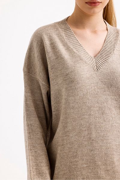 Sina Triko Beige Pleated Mini Skirt V-Neck Sweater Bottom Top Knitwear Set
