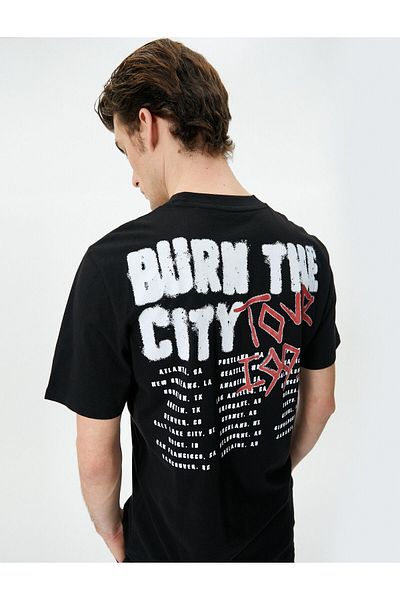Koton Crew Neck Short Sleeve Slogan T-Shirt - Printed on the Back