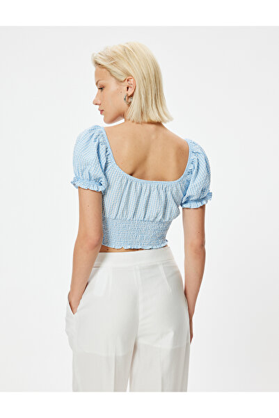 Koton Μπλούζα Poplin Crop - Μπαλόνι μανίκι και λεπτομέρεια γραβάτας Gippeli