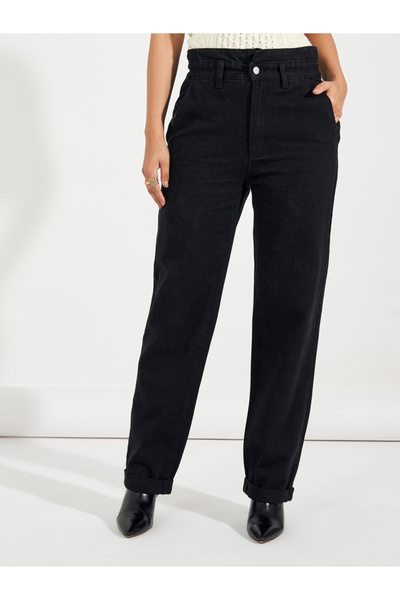 Styli High Rise Straight Fit Paper Bag Waist Jeans