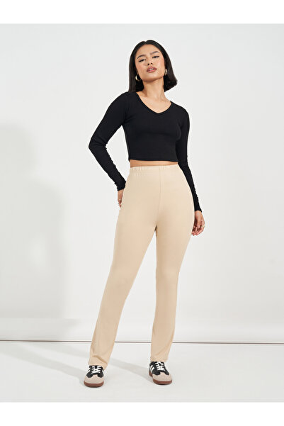 Styli Solid Elastic Waistband Slim Fit Leggings