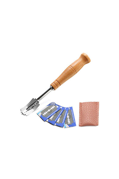 Choice أداة تقطيع الخبز المخمر بمقبض خشبي برتقالي اللون مع 5 قطع من الشفرات سكين الخباز