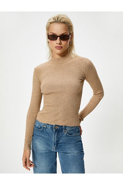 Koton Stand Collar Basic Ribbed Long Sleeve Knitwear Sweater