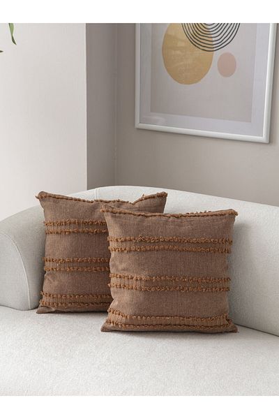 dekomall home & living Σετ υφαντών Bohemian Punch 2 - Μαξιλάρι με ριγέ σχέδιο και καφέ ροζ κάλυμμα