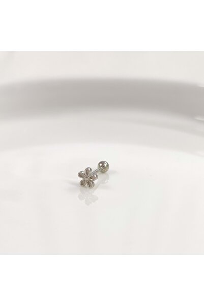 Güler Yüzlü Silver TAŞSIZ PAPATYA GÜMÜŞ TRAGUS PIERCING - RODYUM BEYAZ