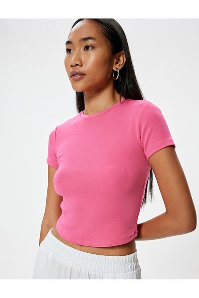 Koton Basic-Kurzarm-T-Shirt mit Rundhalsausschnitt